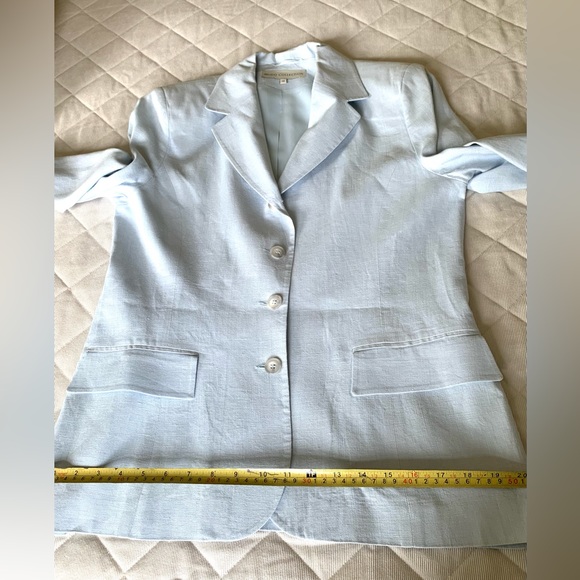 Light blue 100% linen long blazer double collar 4 front buttons 2 pockets US 10 - Picture 13 of 16